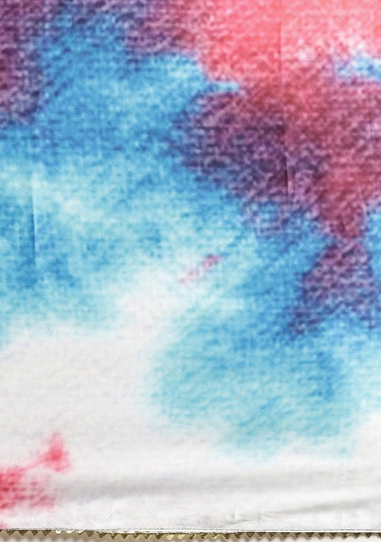 Blue Solid Satin Saree Set