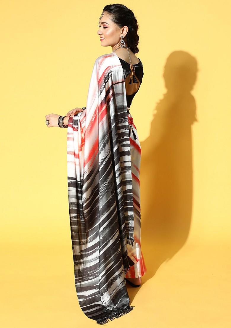 Multicolor Tie And Dye Satin Saree Set