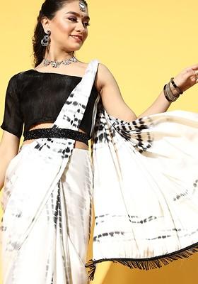 White Tie And Dye Satin Saree Set