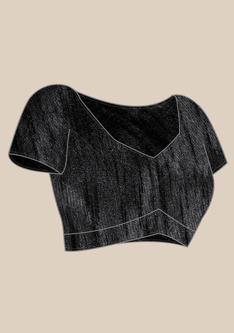 Off White Printed Satin Saree Set