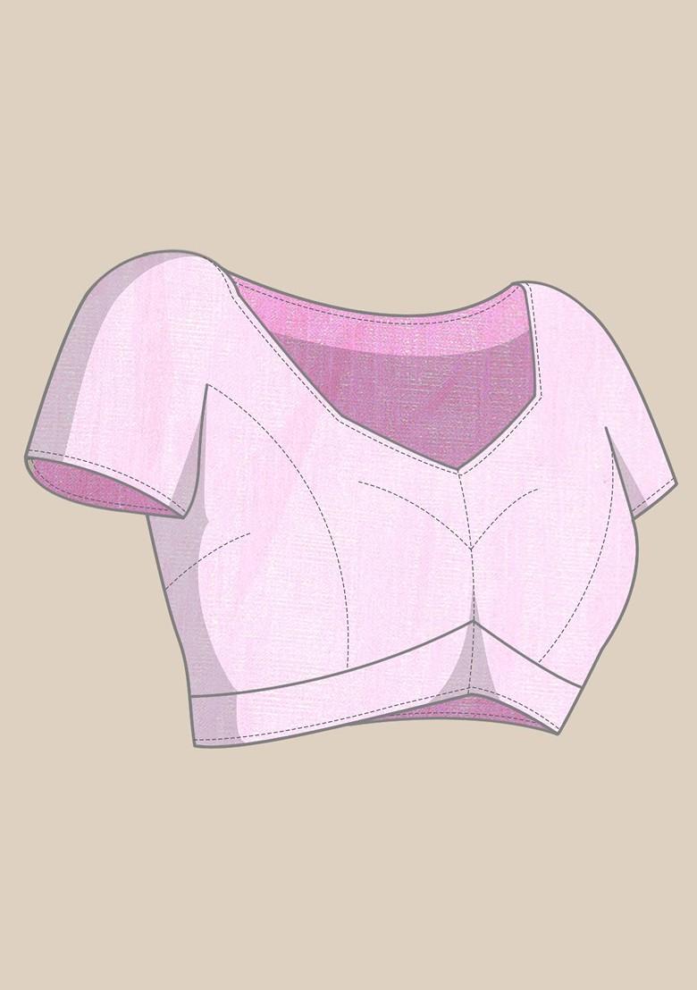 Pink Printed Satin Saree Set