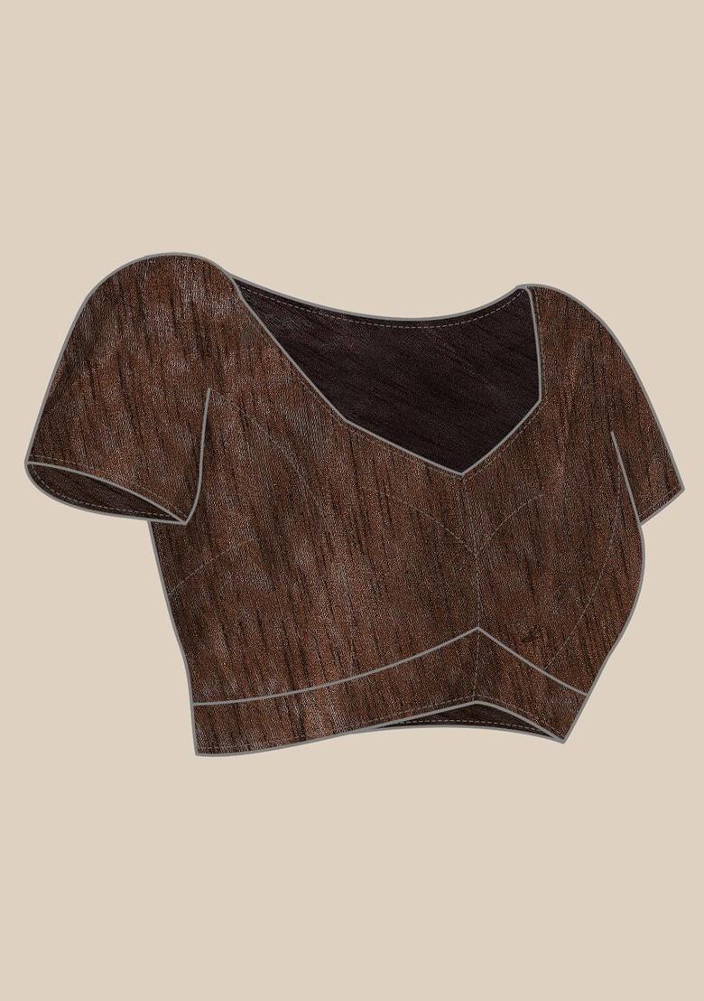 Beige Ethnic Motifs Embroidery Satin Saree Set