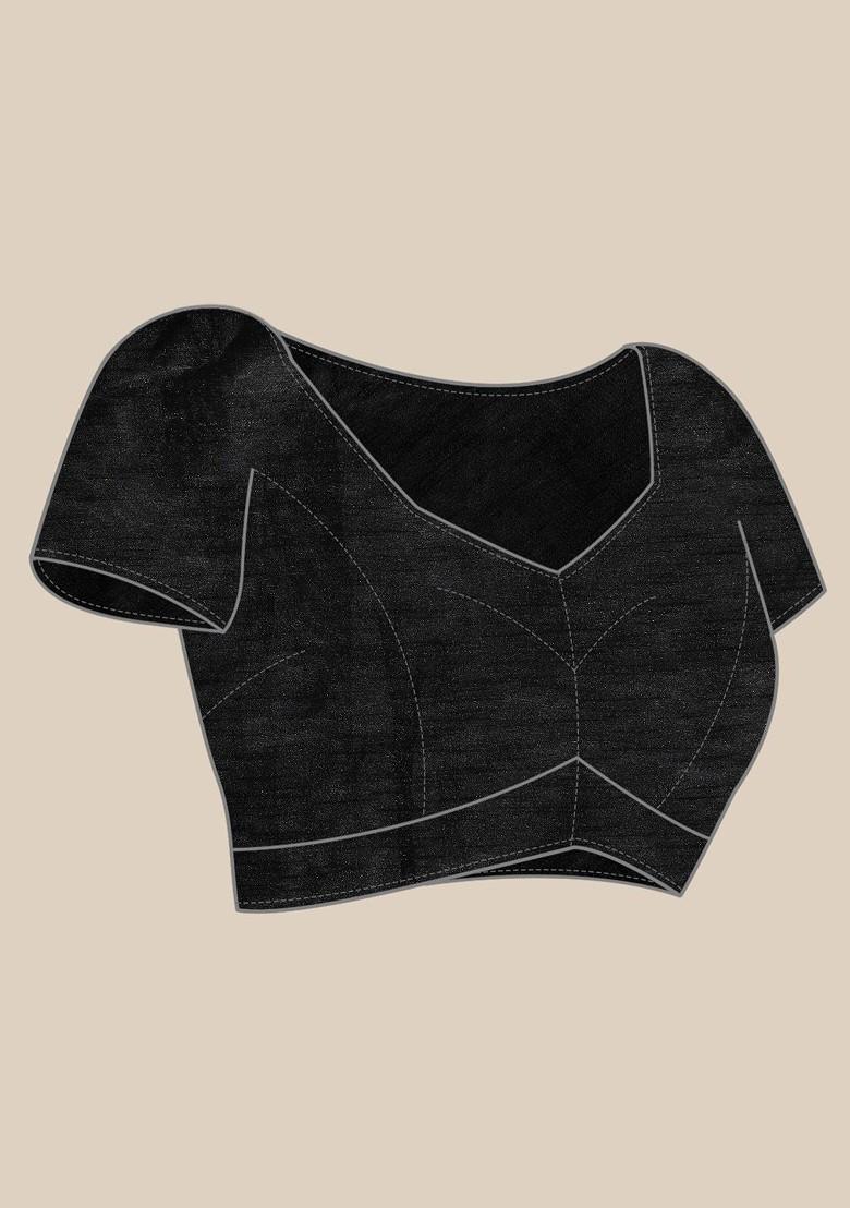 White Printed Satin Saree Set