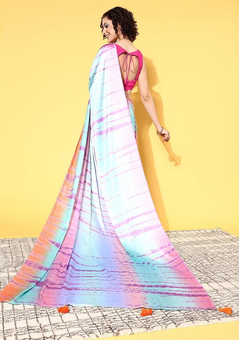 Multicolor Tie And Dye Satin Saree Set