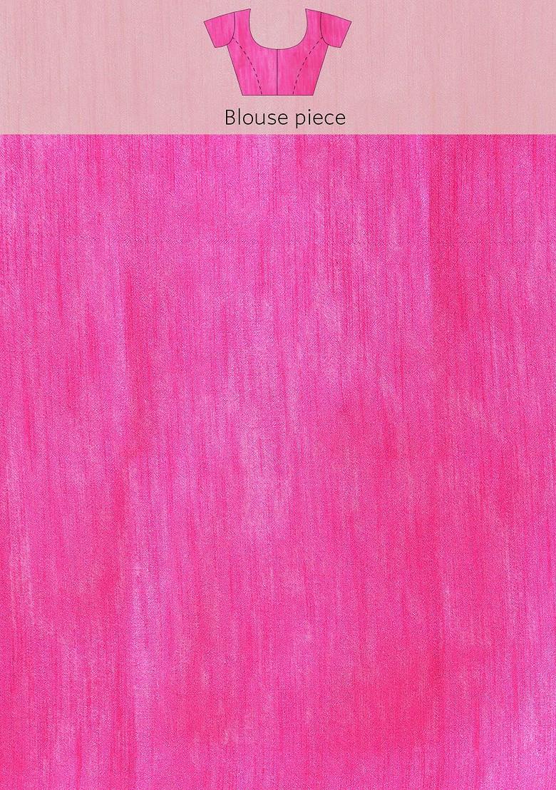 Pink Tie And Dye Poly Blend Saree Set