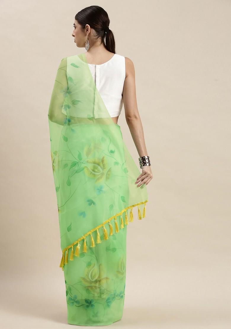 Green Printed Organza Saree Set