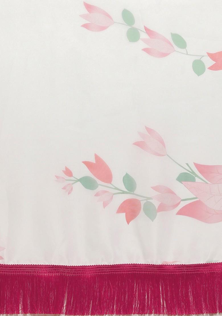 White Printed Organza Saree Set