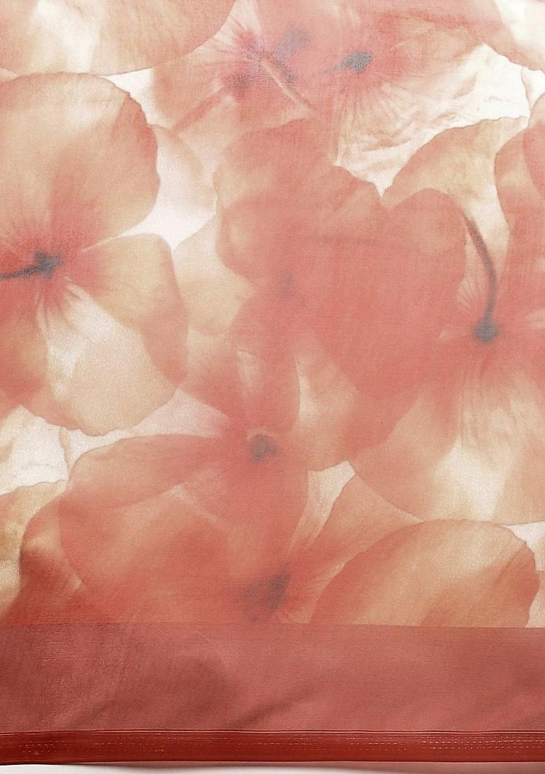 Red Printed Organza Saree Set