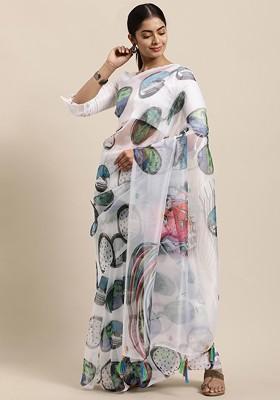 White Solid Organza Saree Set