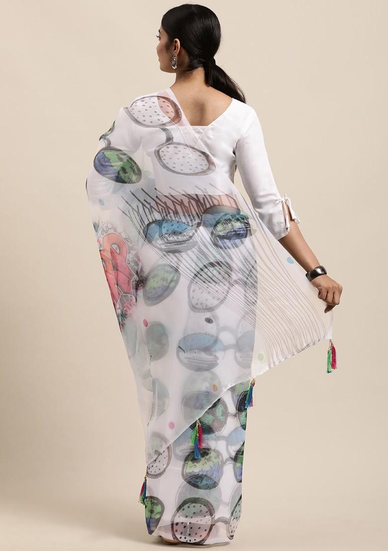 White Solid Organza Saree Set