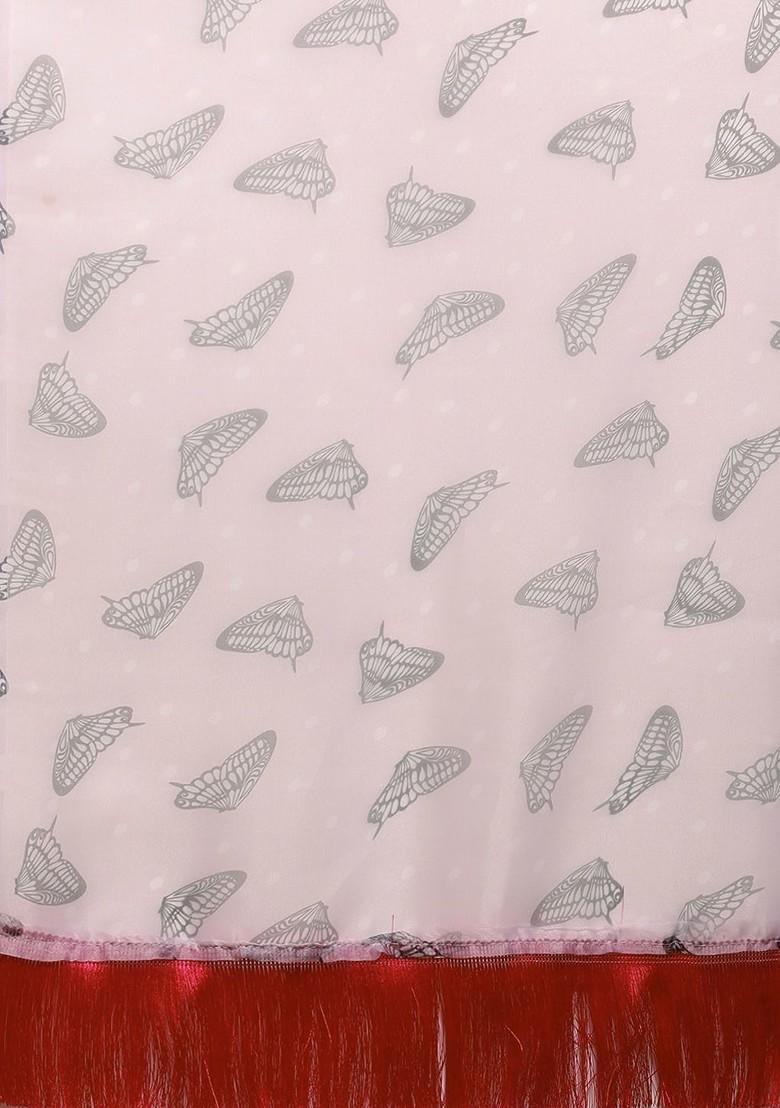 Pink Solid Organza Saree Set