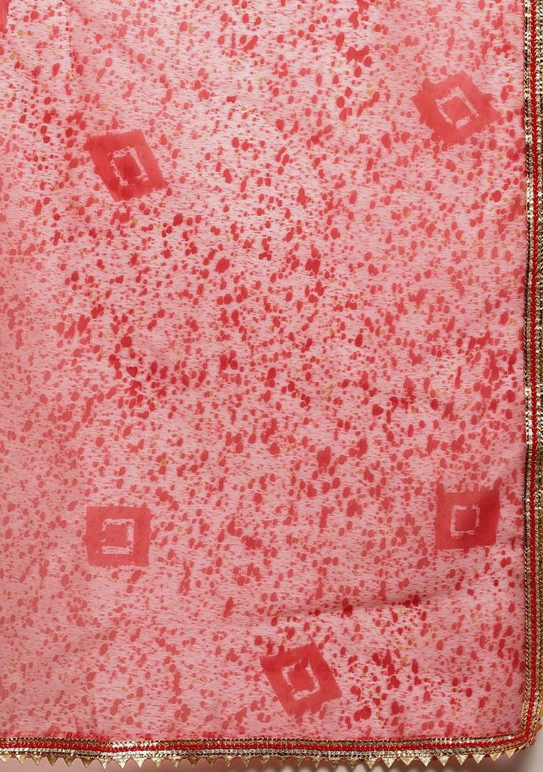 Red Bandhani Print Organza Saree Set