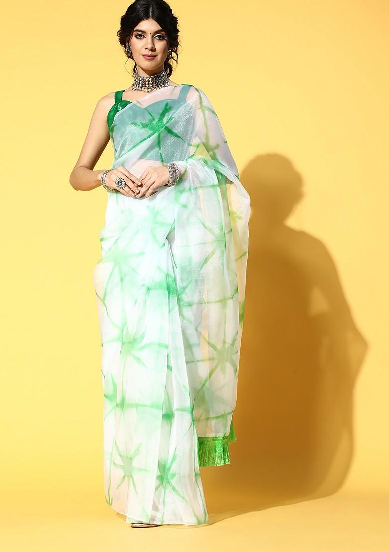 White Solid Poly Blend Saree Set