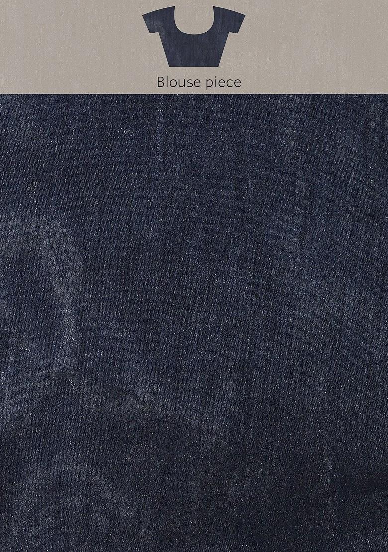 Navy Blue Striped Print Organza Saree Set