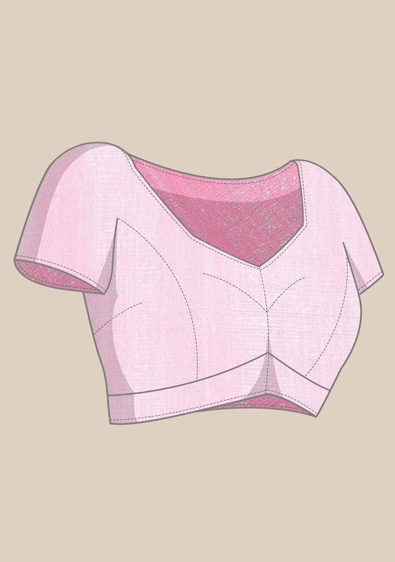 Pink Printed Organza Saree Set