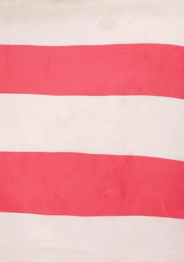 Pink Striped Print Organza Saree Set