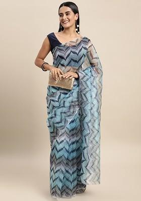 Green Solid Organza Saree Set