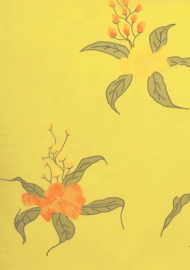 Yellow Printed Organza Saree Set