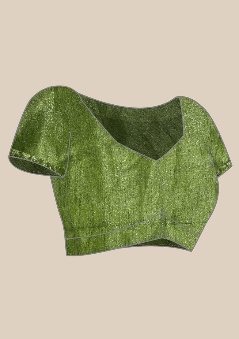 Orange Printed Poly Blend Saree Set