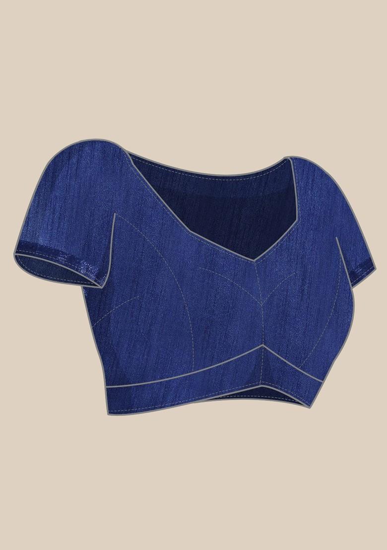 Blue Tie And Dye Poly Blend Saree Set