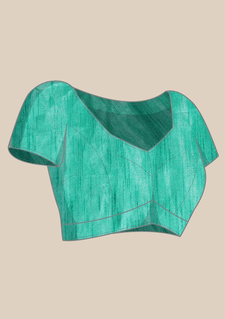 Turquoise Blue Tie And Dye Poly Blend Saree Set