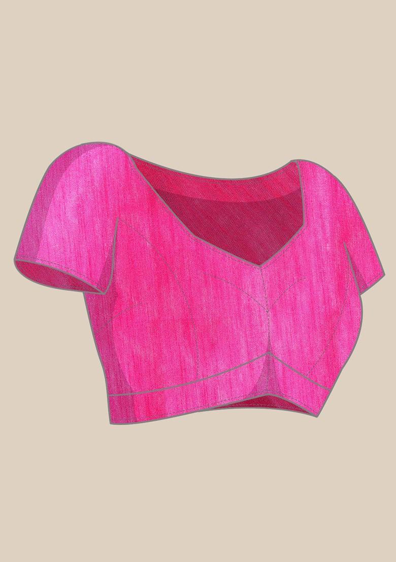 Pink Tie And Dye Poly Blend Saree Set