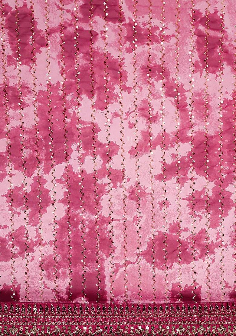 Red Sequin Embroidered Poly Blend Saree Set