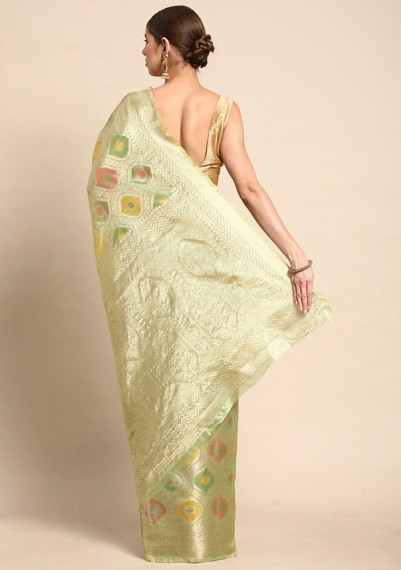 Green Zari Embroidered Poly Blend Saree Set