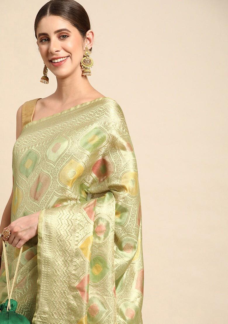 Green Zari Embroidered Poly Blend Saree Set