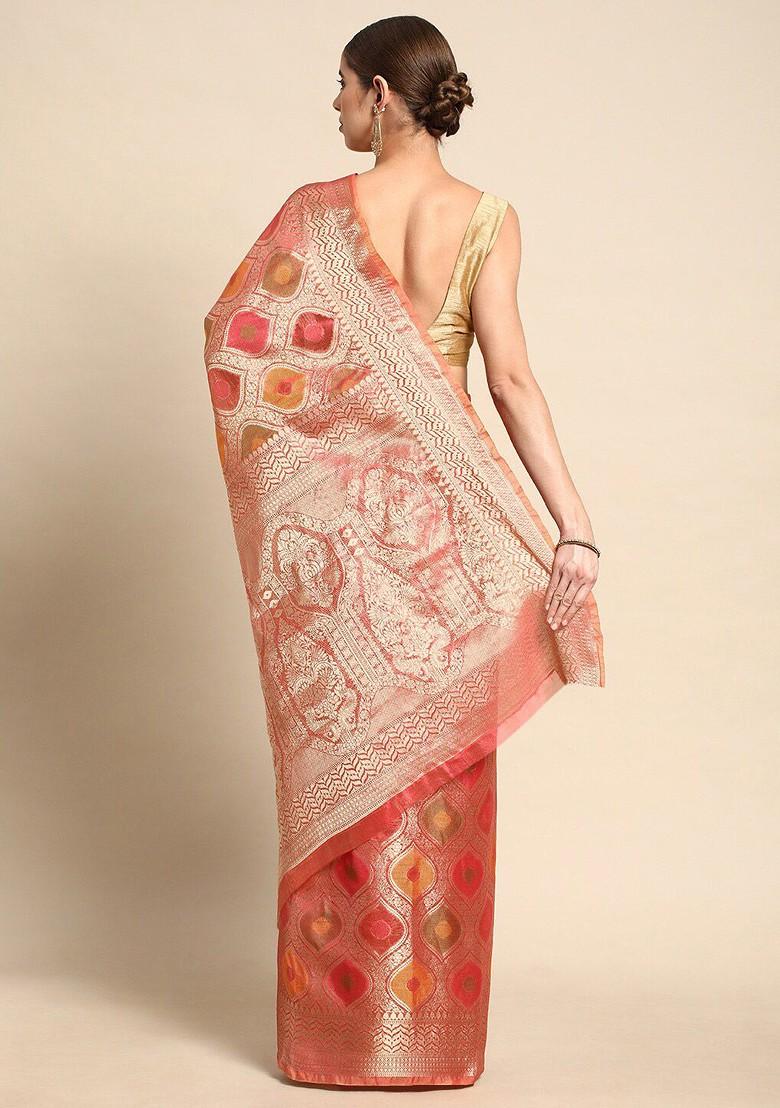 Pink Ethnic Motifs Embroidery Poly Blend Saree Set