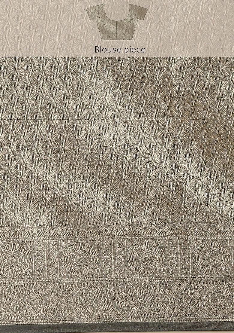 Navy Blue Ethnic Motifs Embroidery Organza Saree Set