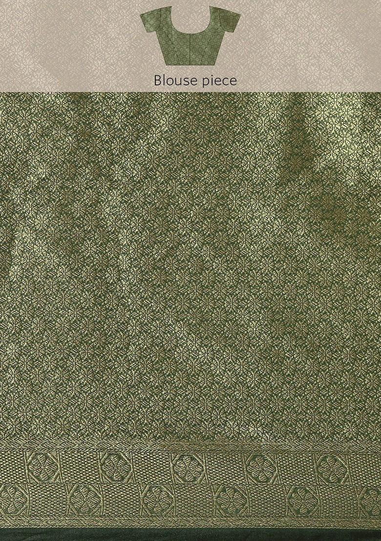 Green Zari Embroidered Organza Saree Set