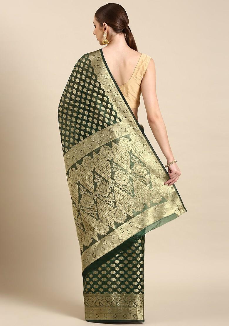 Green Zari Embroidered Organza Saree Set