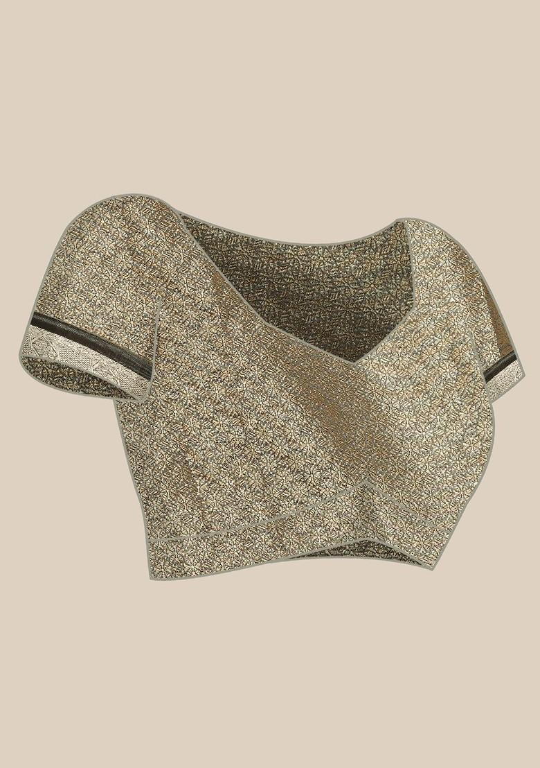 Grey Zari Embroidered Organza Saree Set