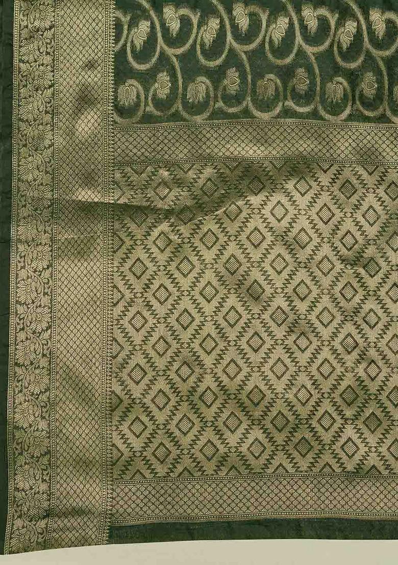 Green Zari Embroidered Organza Saree Set