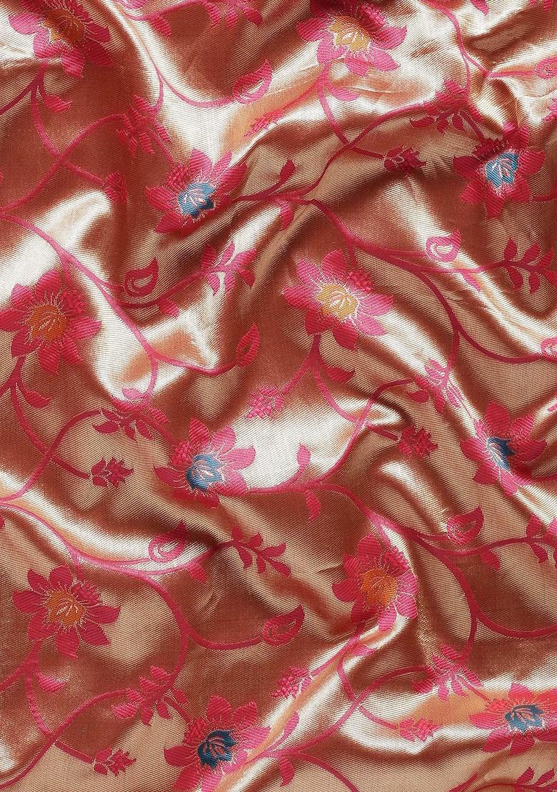 Pink Zari Embroidered Poly Blend Saree Set