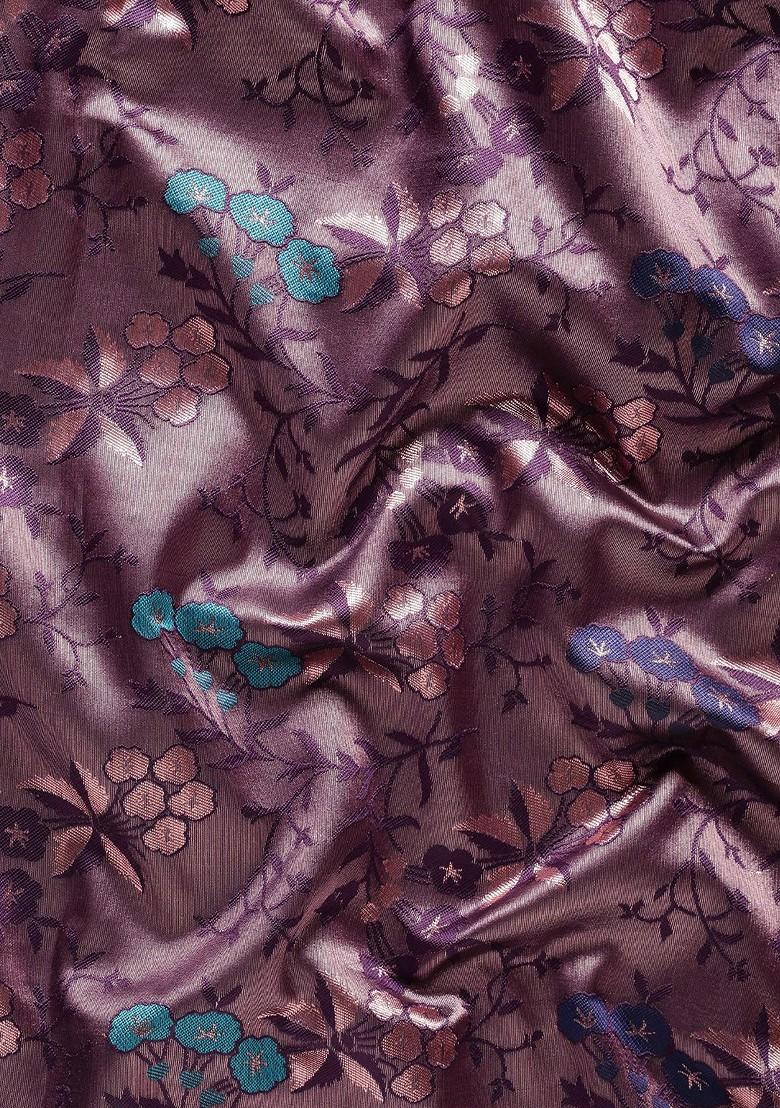 Purple Zari Embroidered Poly Blend Saree Set