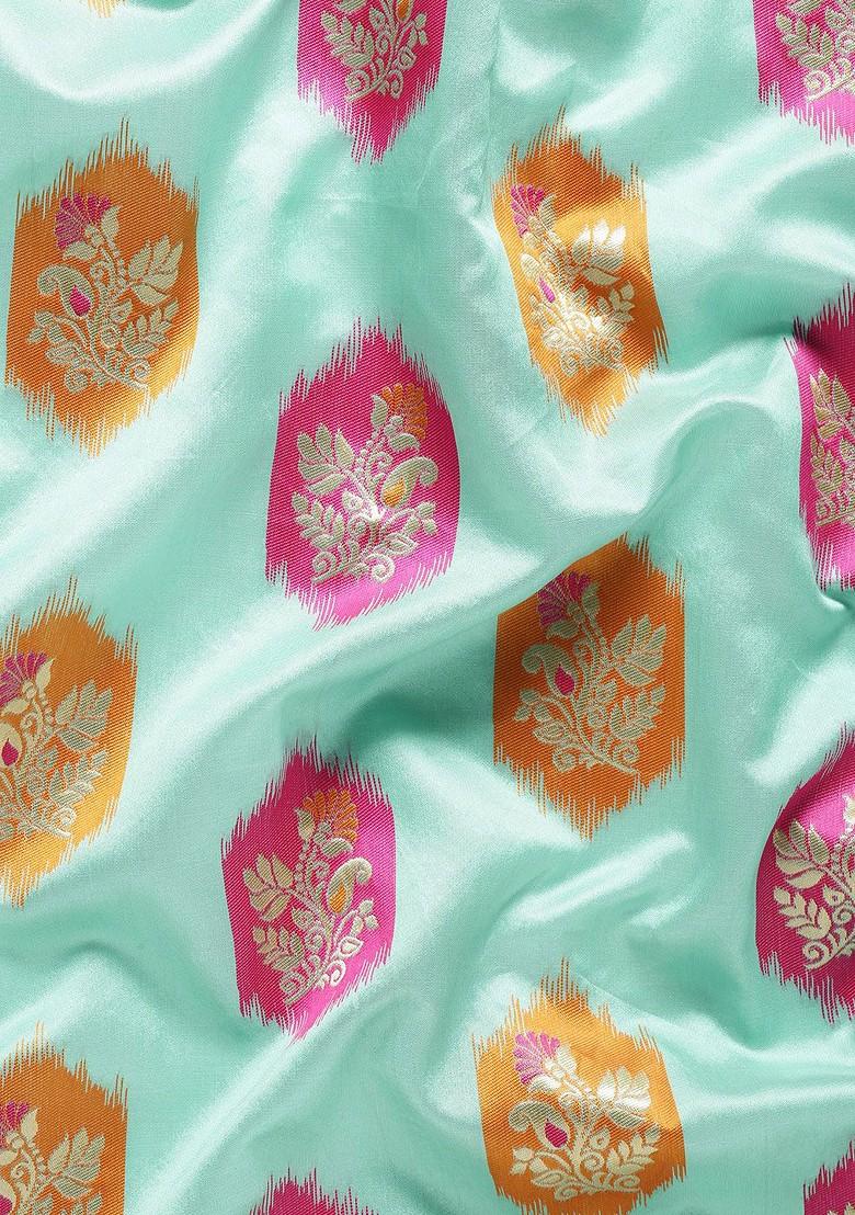 Blue Ethnic Motifs Embroidery Poly Blend Saree Set