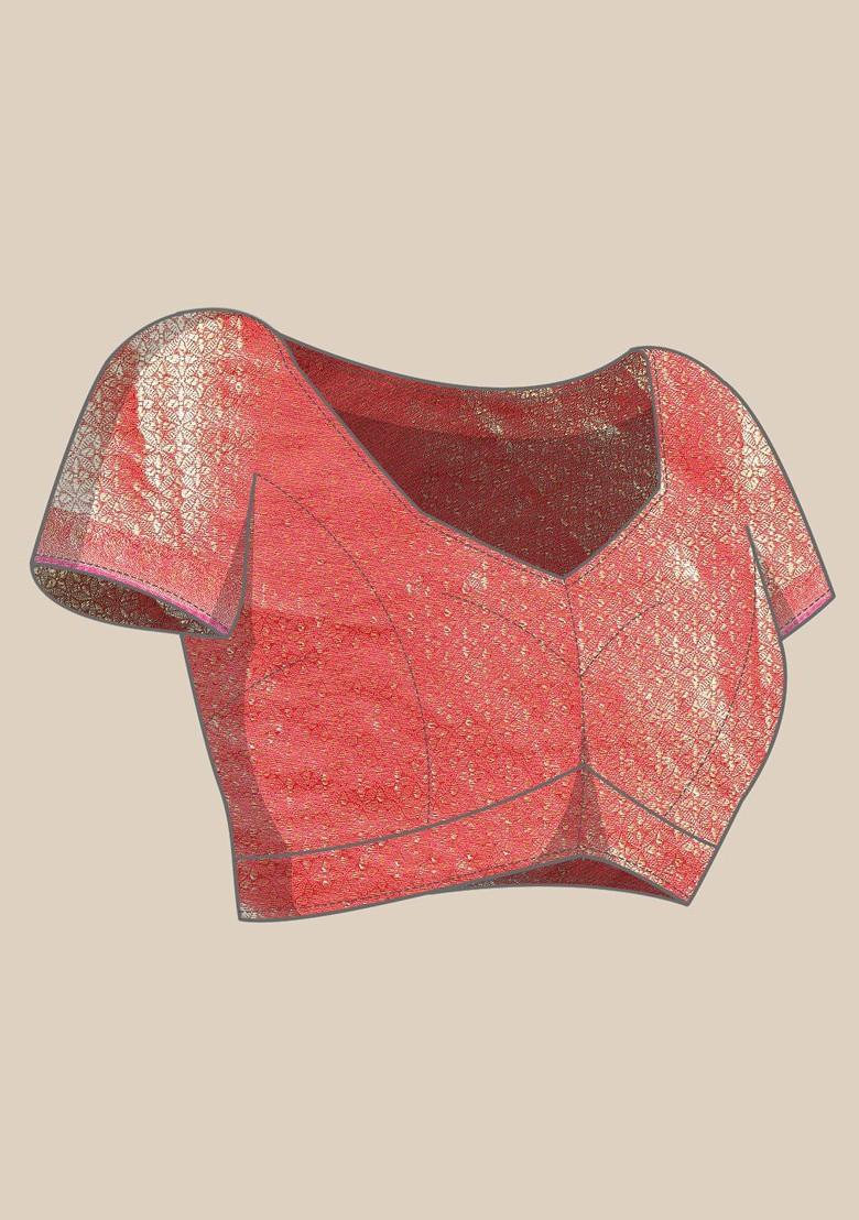 Pink Zari Embroidered Organza Saree Set