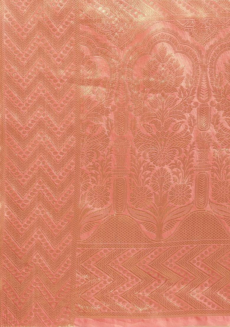 Pink Ethnic Motifs Embroidery Organza Saree Set