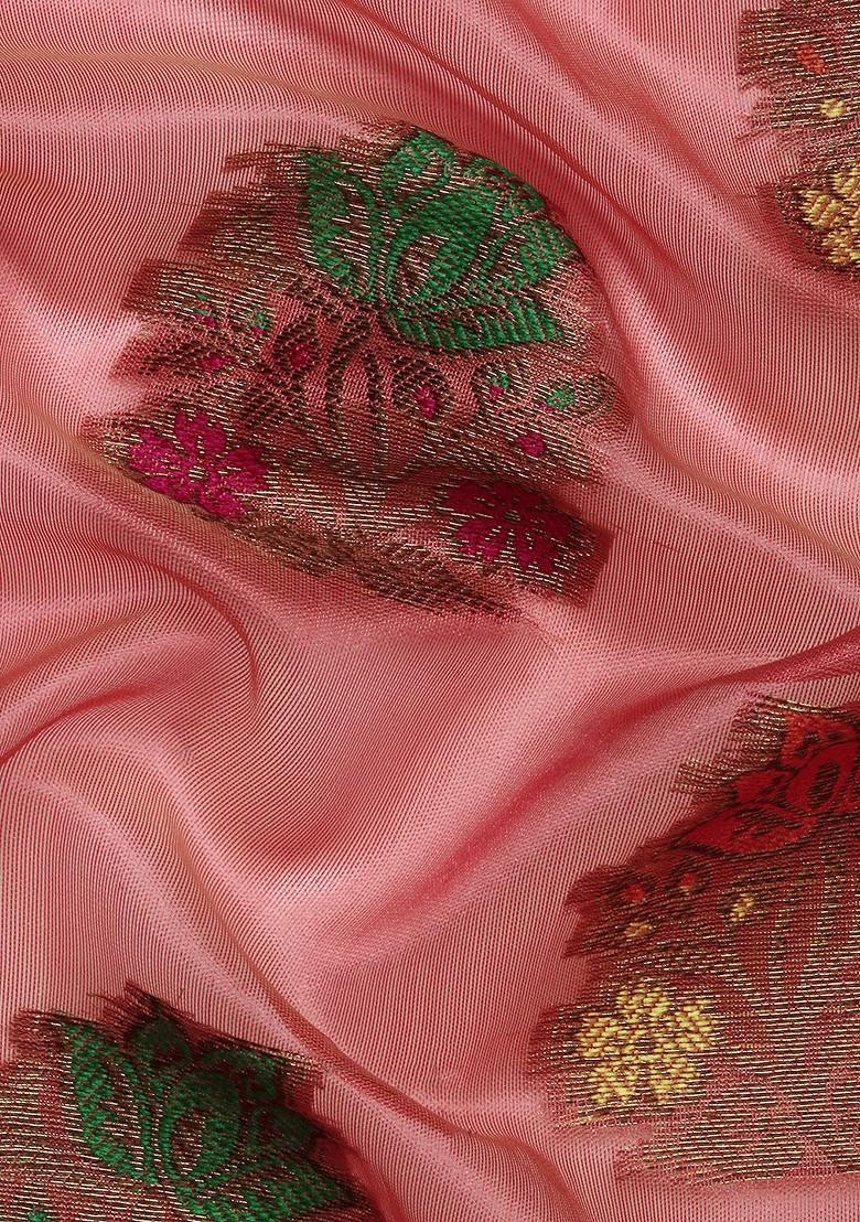 Pink Zari Embroidered Organza Saree Set