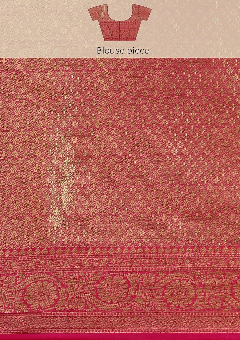 Pink Zari Embroidered Organza Saree Set