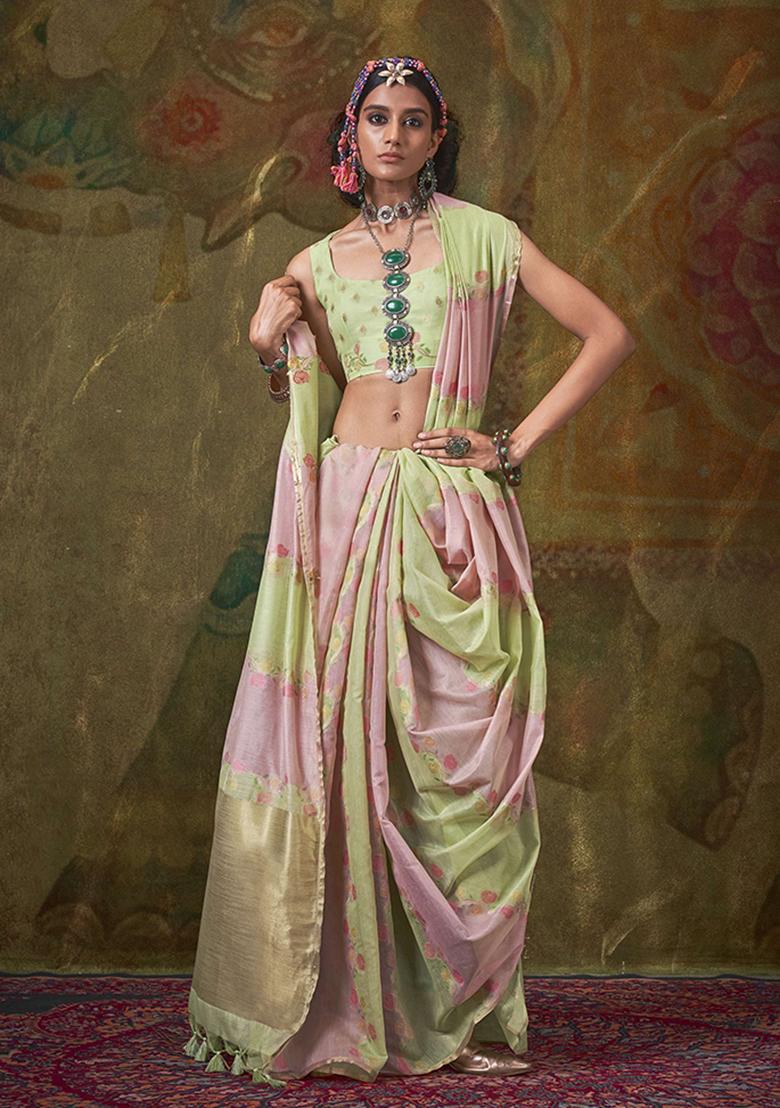 Light Green Weaving Cotton Saree Set