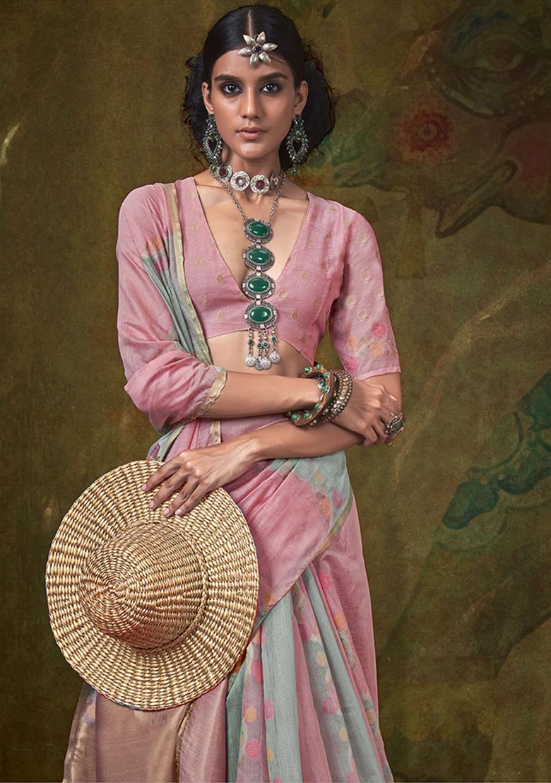 Grey Weaving Cotton Saree Set