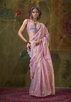 Pink Weaving Cotton Saree Set
