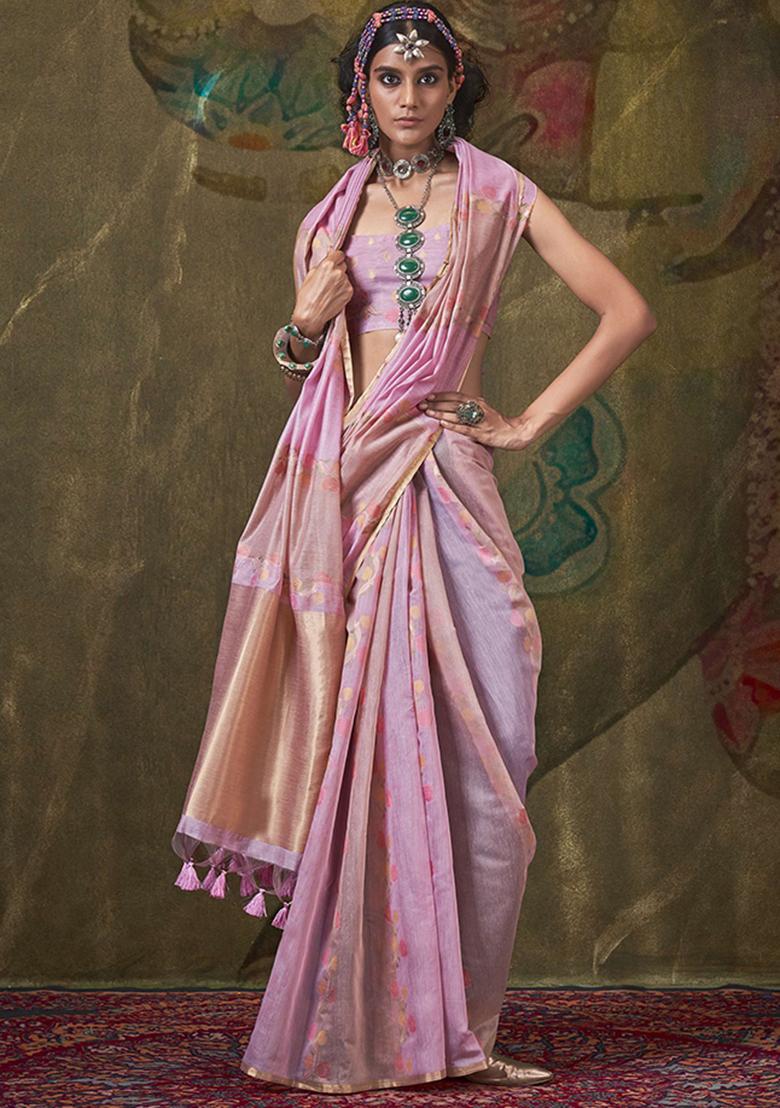 Pink Weaving Cotton Saree Set