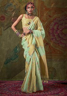 Sea Green Weaving Cotton Saree Set