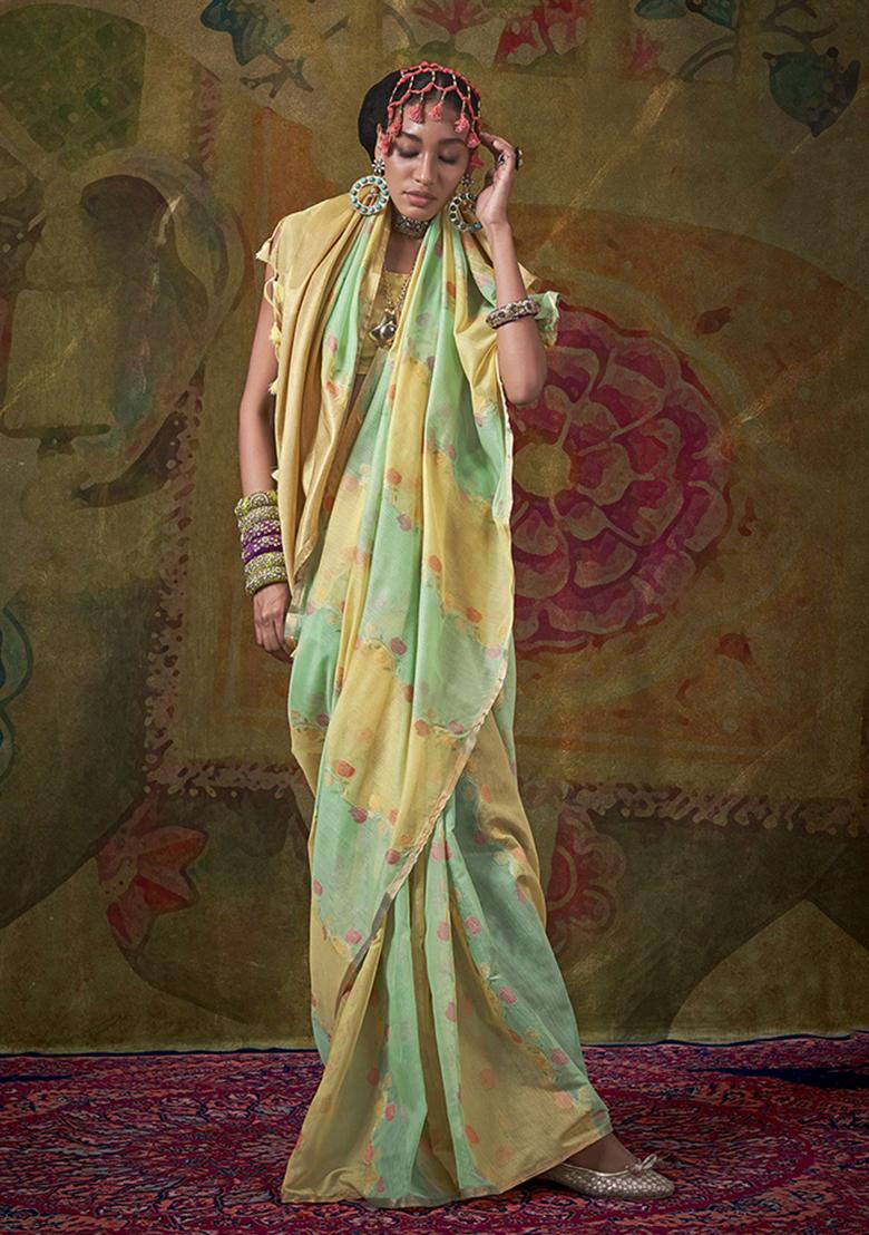 Sea Green Weaving Cotton Saree Set