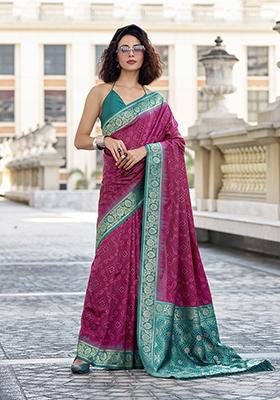 Rani Pink Weaving Silk Saree Set