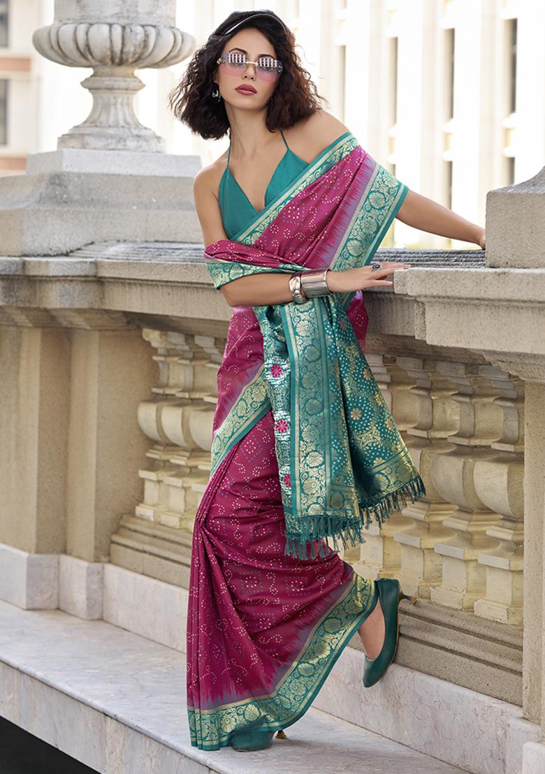 Rani Pink Weaving Silk Saree Set